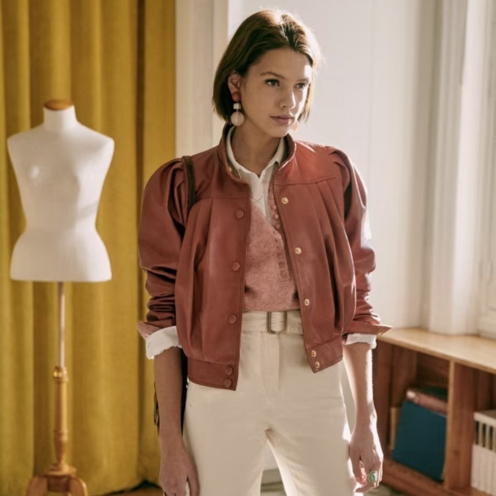 Sezane Leather Amazone Jacket Terracotta Size 6